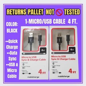 🥳1-MICRO USB CABLE/BLACK 4ft./PALLET RETURN NOT 🚫 TESTED